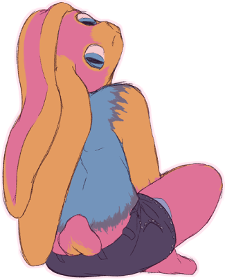 my bunny fursona, with their back against the reader, but looking over their shoulder to see you
