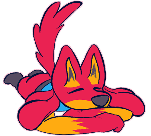 My lucario fursona lying on their stomach and sleeping, their tail is on top of the box above