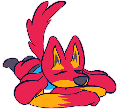 My lucario fursona lying on their stomach and sleeping, their tail is on top of the box above
