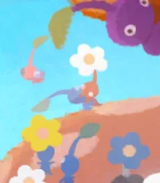 Several of the titular Pikmin all around the picture. In the centre of the image are to pikmin who seem to be kissing